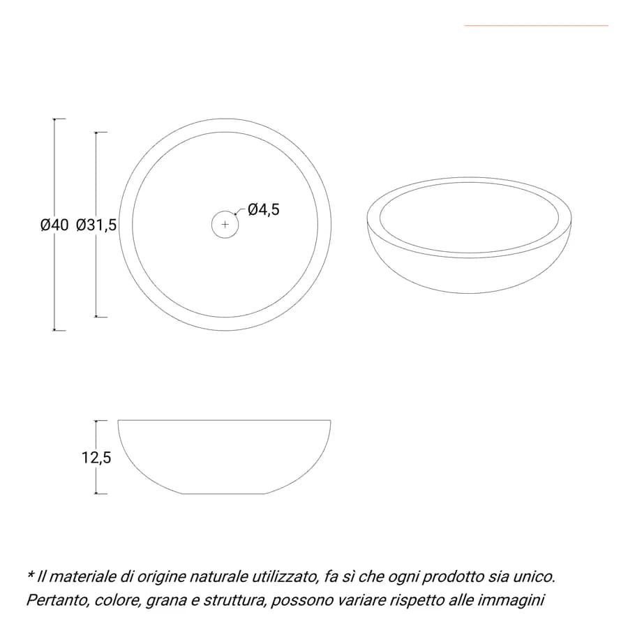 Lavabo da appoggio 40 cm marmo lucido crema - Artizan