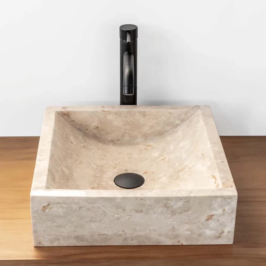 Lavabo da appoggio 40x40 cm in marmo crema lucido - Artizan
