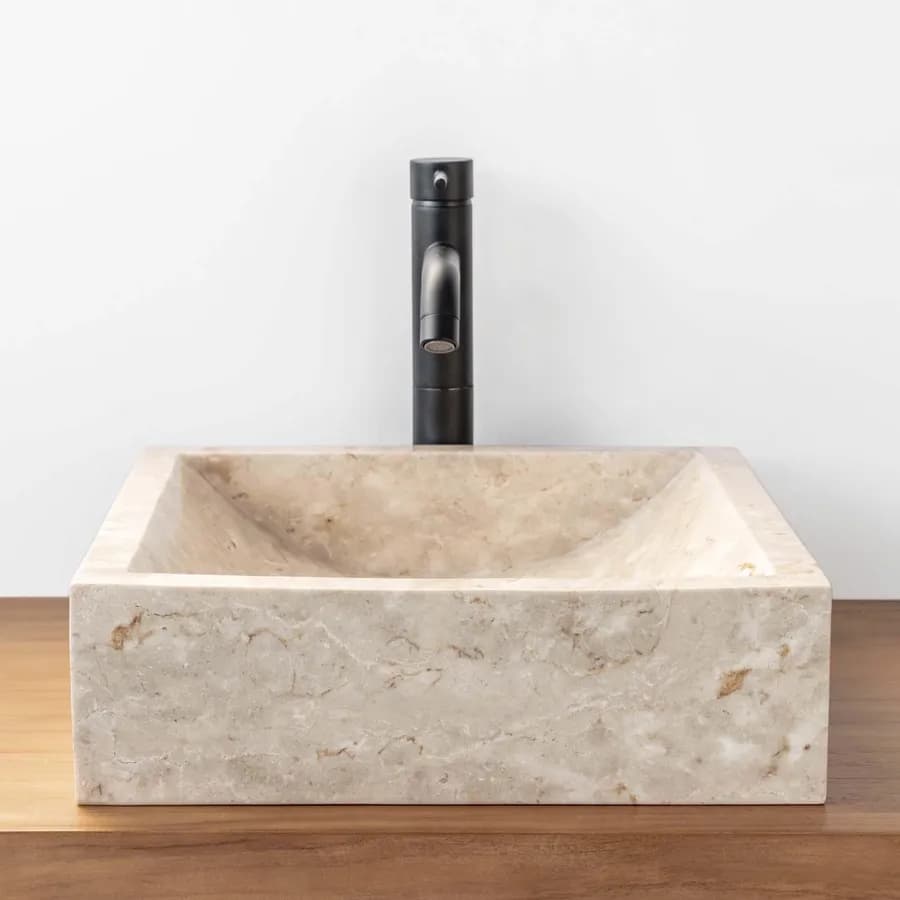 Lavabo da appoggio 40x40 cm in marmo crema lucido - Artizan