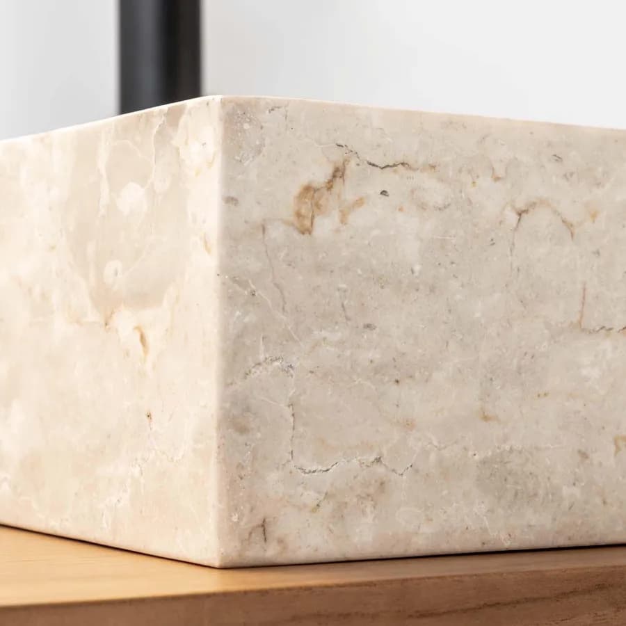 Lavabo da appoggio 40x40 cm in marmo crema lucido - Artizan