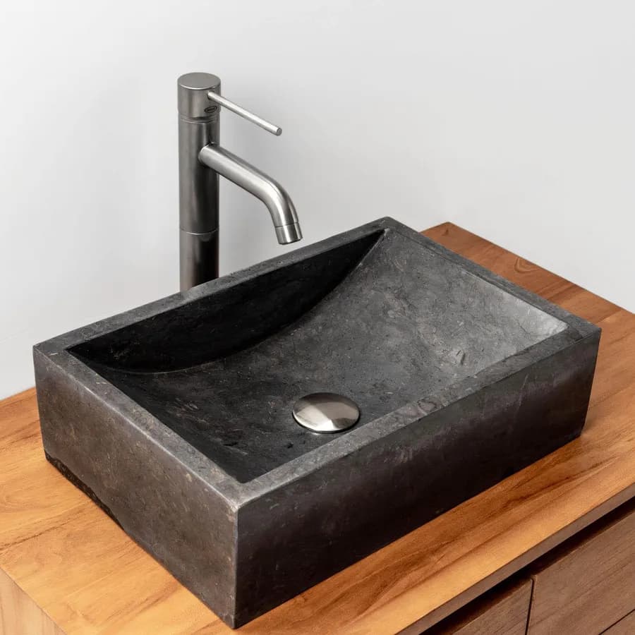 Lavabo da appoggio 45x30 cm in marmo levigato nero - Artizan