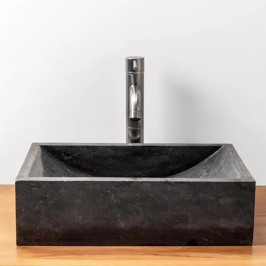 Lavabo da appoggio 45x30 cm in marmo levigato nero - Artizan