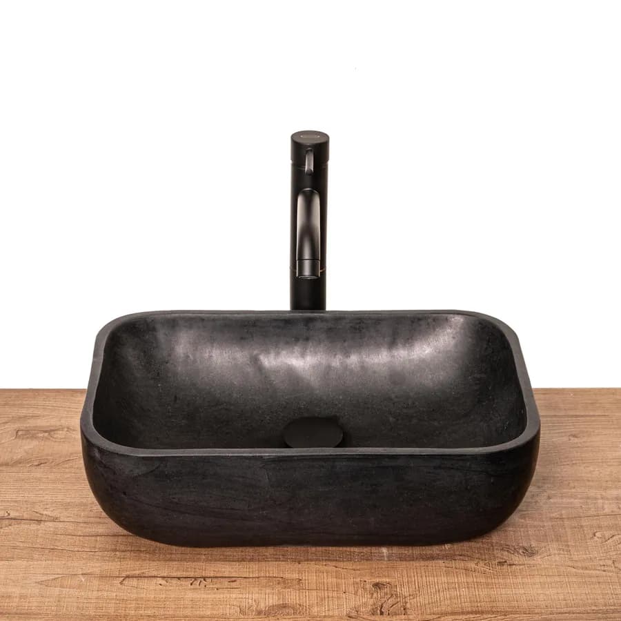 Lavabo da appoggio 45x35 cm in pietra nero satinato - Artizan