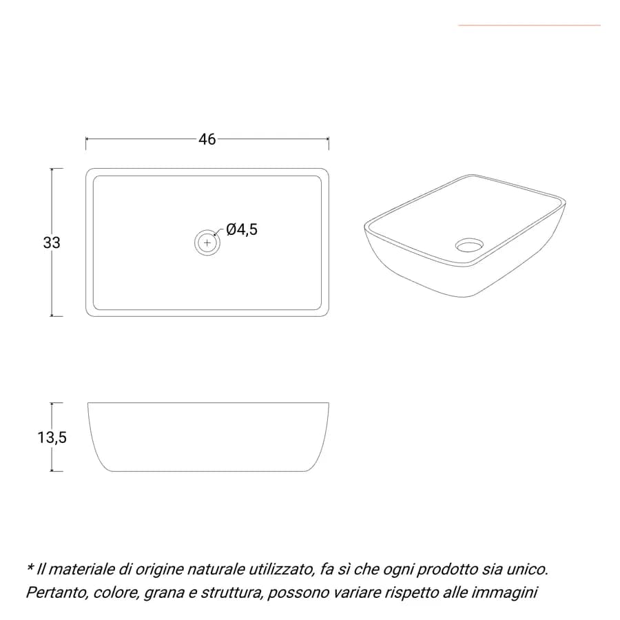 Lavabo da appoggio 45x35 cm in pietra nero satinato - Artizan