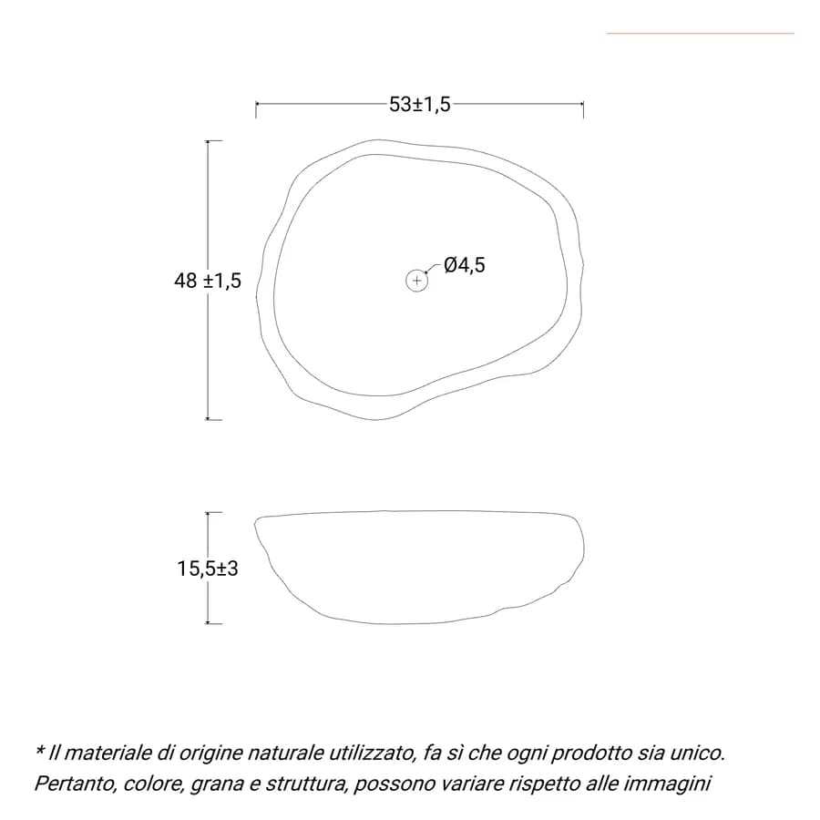 Lavabo da appoggio 53x48 cm lavorazione artigianale in pietra naturale di fiume antracite - Artizan