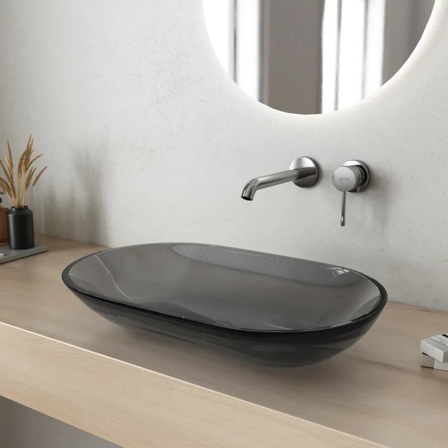 Lavabo da appoggio 56 x 36 cm in vetro antracite - Esme