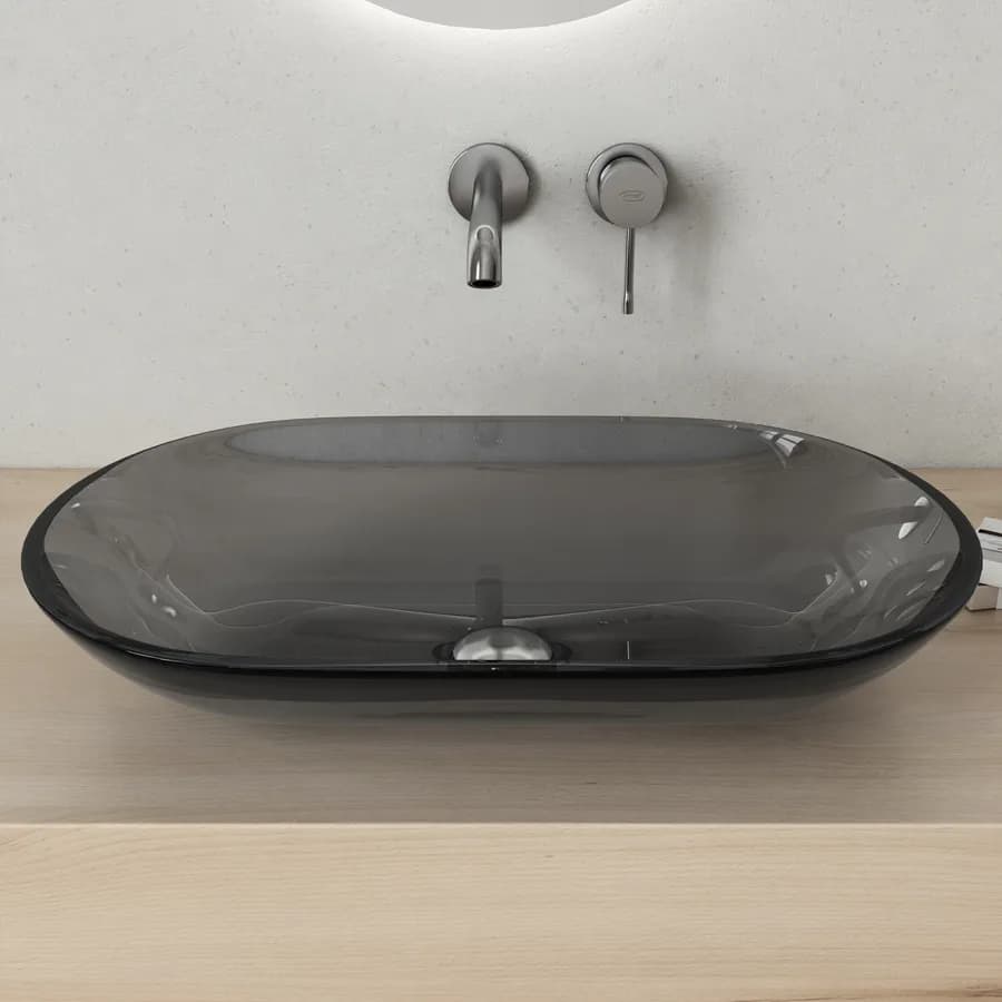 Lavabo da appoggio 56 x 36 cm in vetro antracite - Esme