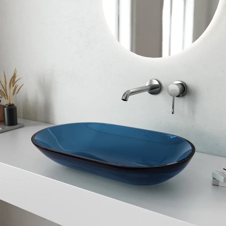 Lavabo da appoggio 56 x 36 cm in vetro blu - Esme