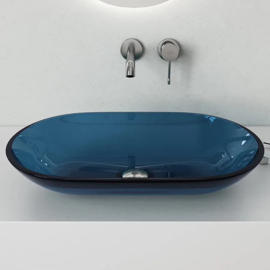 Lavabo da appoggio 56 x 36 cm in vetro blu - Esme