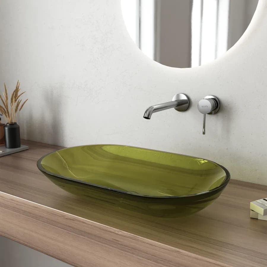 Lavabo da appoggio 56 x 36 cm in vetro verde bosco - Esme