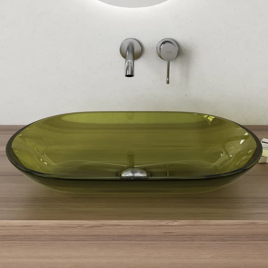 Lavabo da appoggio 56 x 36 cm in vetro verde bosco - Esme