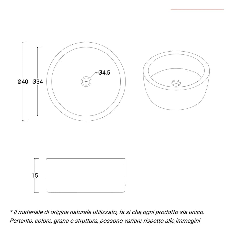 Lavabo da appoggio 40 cm in marmo grigio chiaro - Artizan