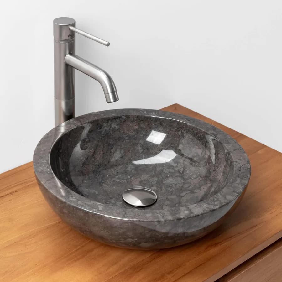 Lavabo da appoggio 40 cm in marmo semilucido nero - Artizan
