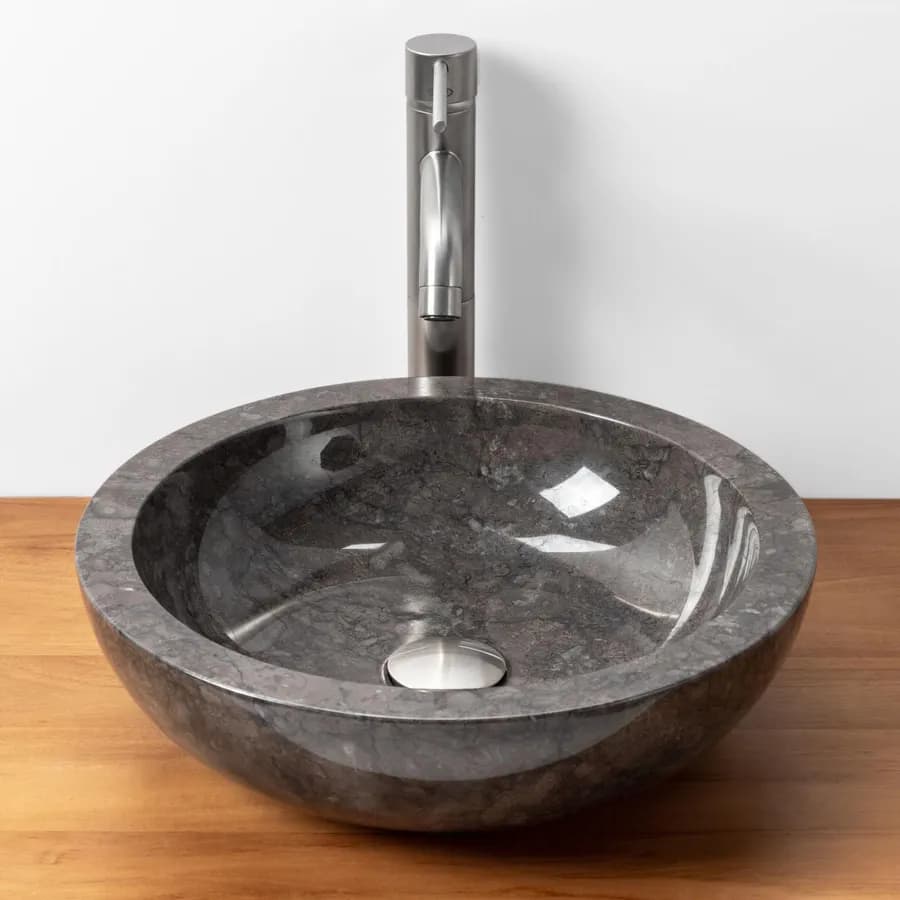 Lavabo da appoggio 40 cm in marmo semilucido nero - Artizan