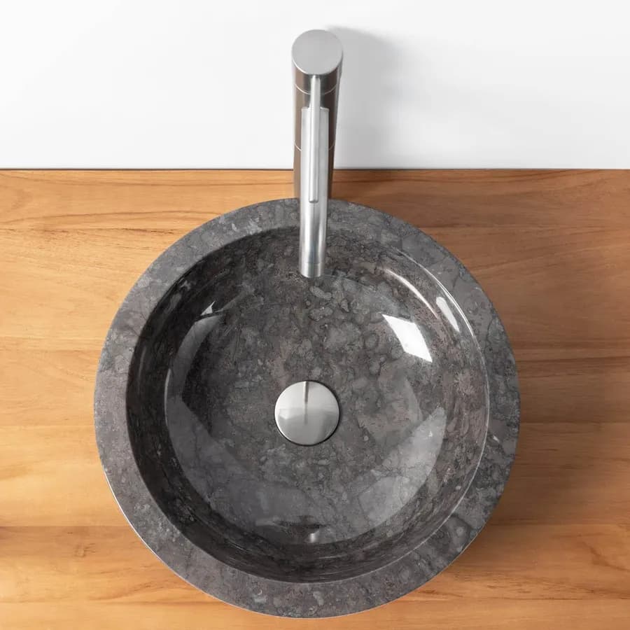 Lavabo da appoggio 40 cm in marmo semilucido nero - Artizan