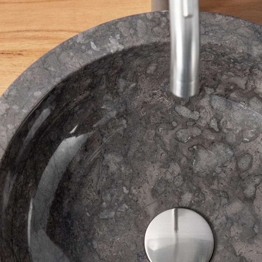 Lavabo da appoggio 40 cm in marmo semilucido nero - Artizan