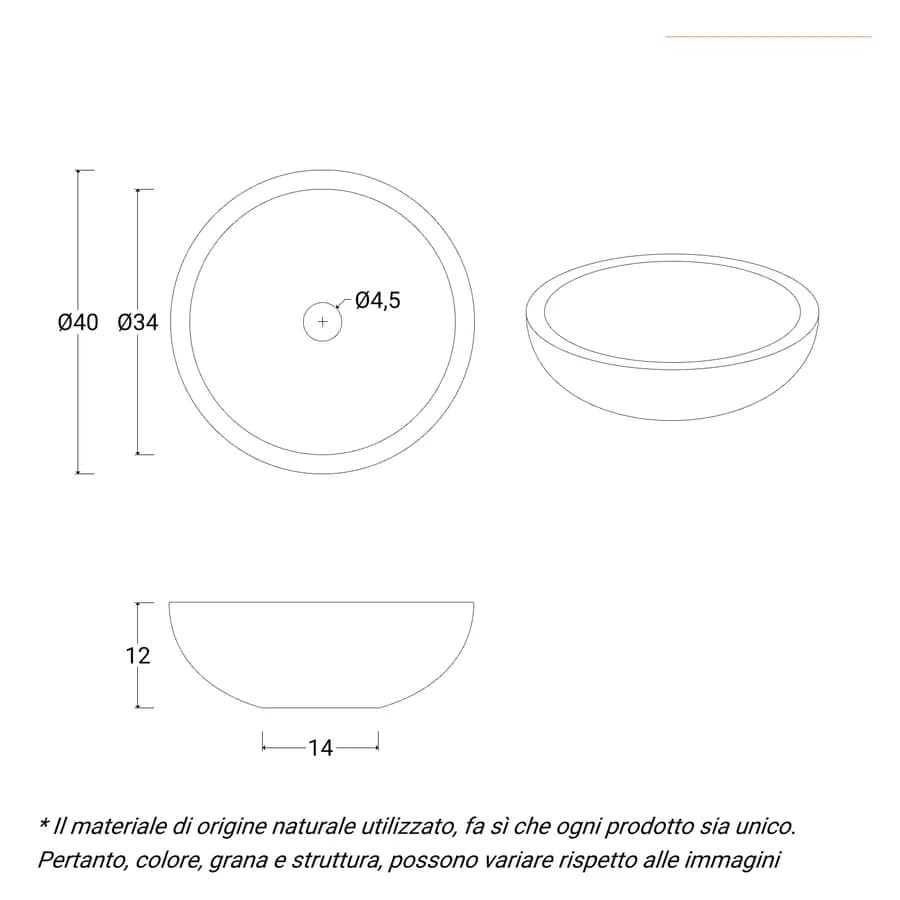 Lavabo da appoggio 40 cm in marmo semilucido nero - Artizan