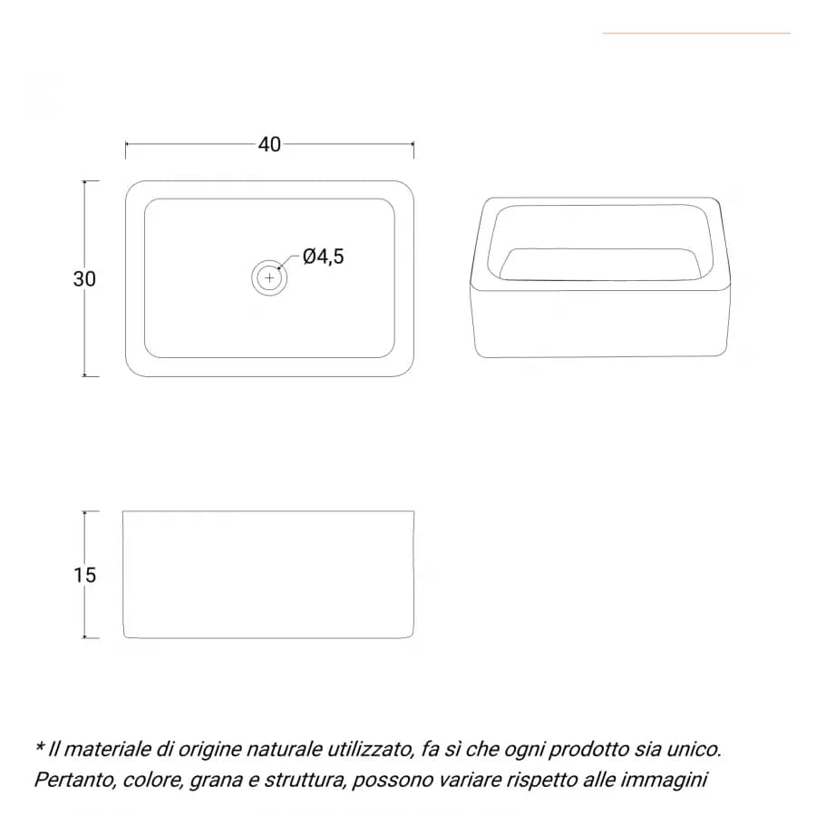 Lavabo da appoggio 40x30 cm in marmo martellato nero e grigio - Artizan