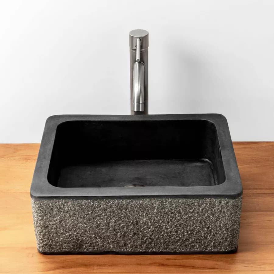 Lavabo da appoggio 40x30 cm in marmo martellato nero e grigio - Artizan