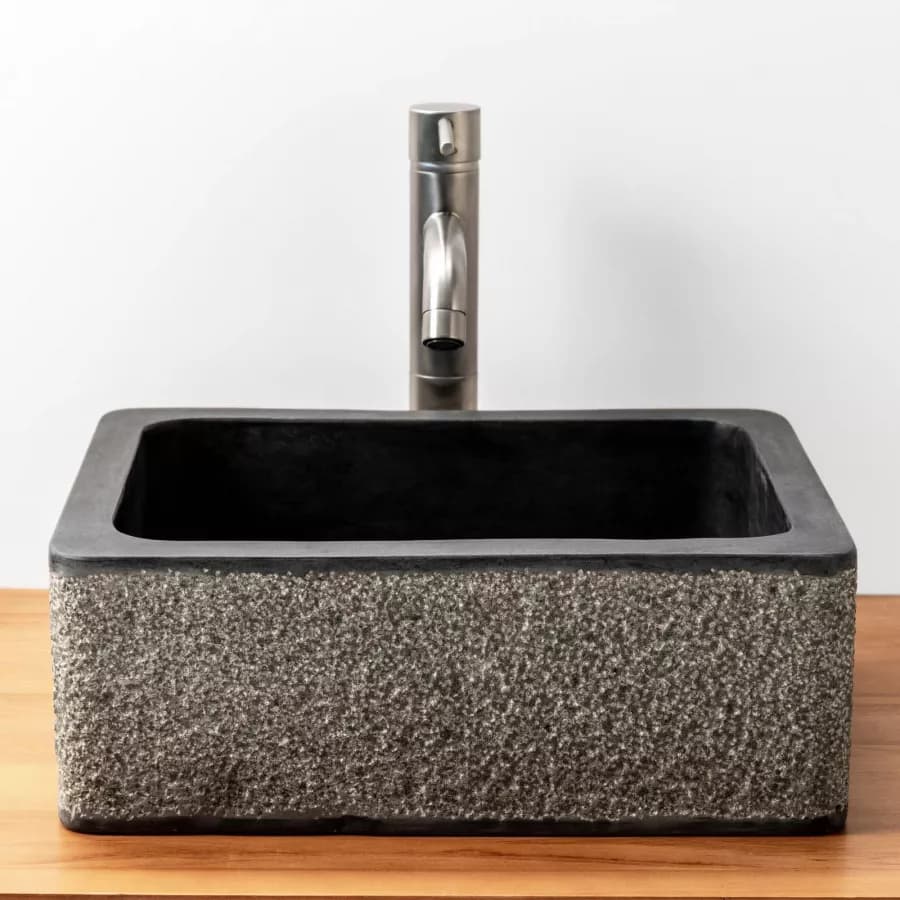 Lavabo da appoggio 40x30 cm in marmo martellato nero e grigio - Artizan