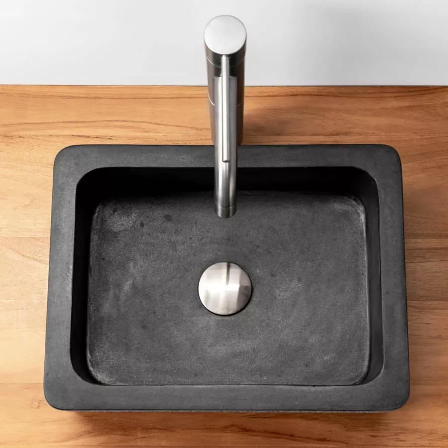 Lavabo da appoggio 40x30 cm in marmo martellato nero e grigio - Artizan