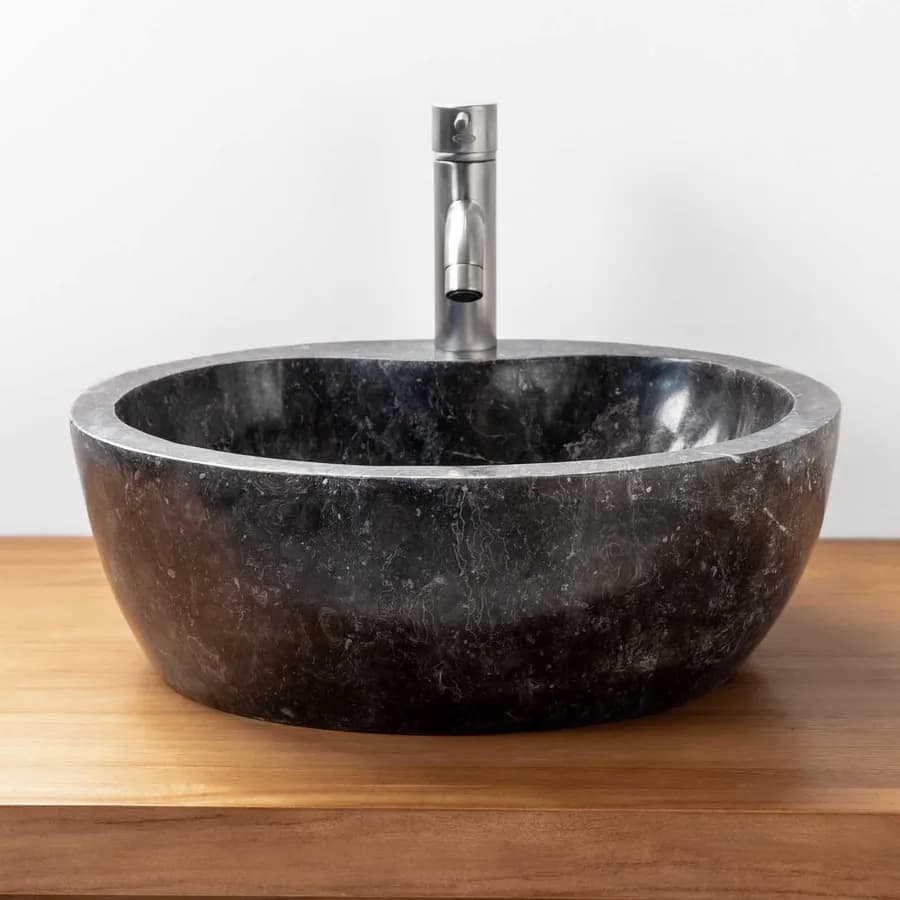 Lavabo da appoggio monoforo 40x40 cm in marmo lucido nero - Artizan
