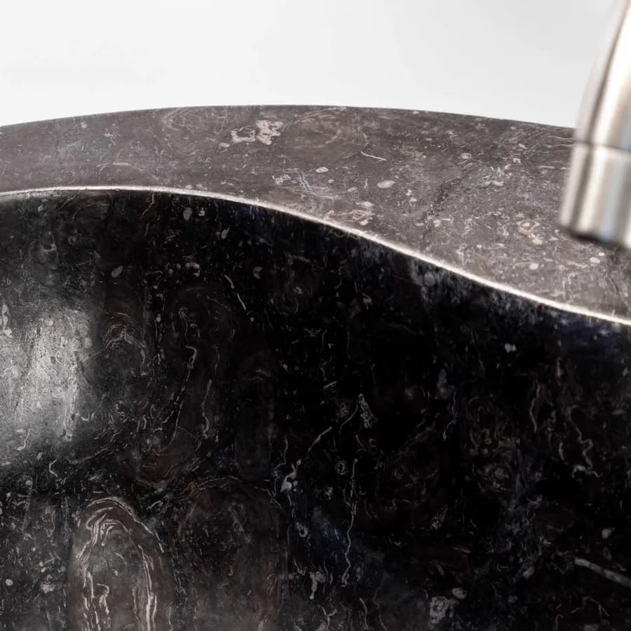 Lavabo da appoggio monoforo 40x40 cm in marmo lucido nero - Artizan