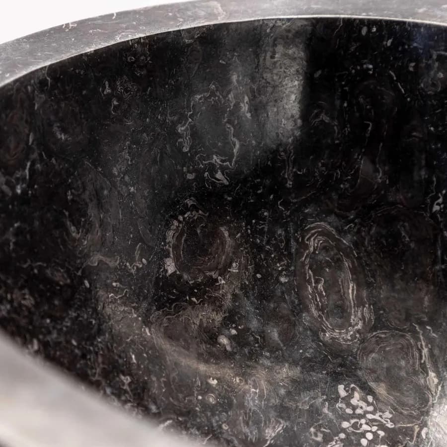 Lavabo da appoggio monoforo 40x40 cm in marmo lucido nero - Artizan
