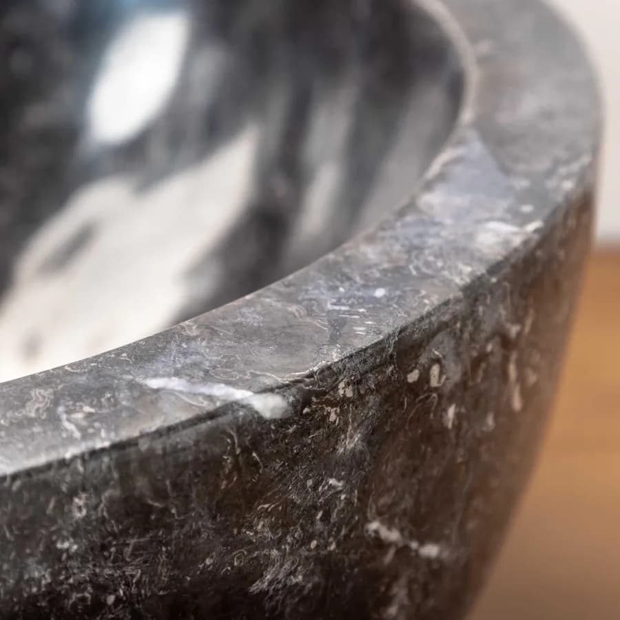 Lavabo da appoggio monoforo 40x40 cm in marmo lucido nero - Artizan