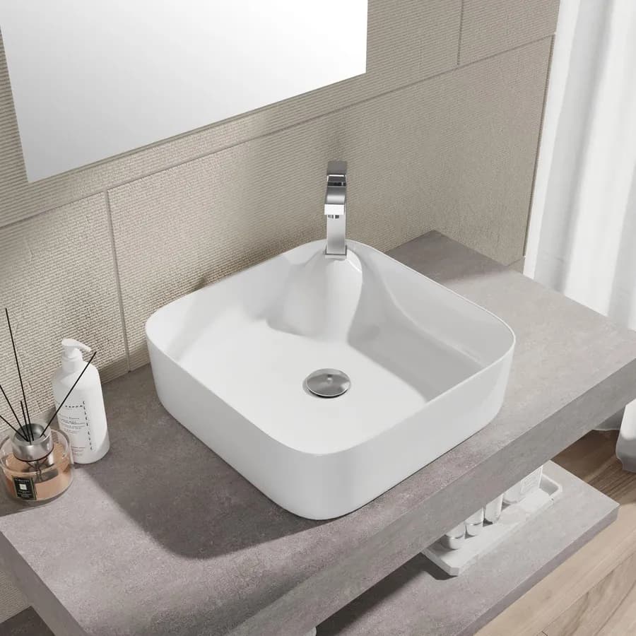 Lavabo da appoggio squadrato 40 cm in ceramica arredo moderno