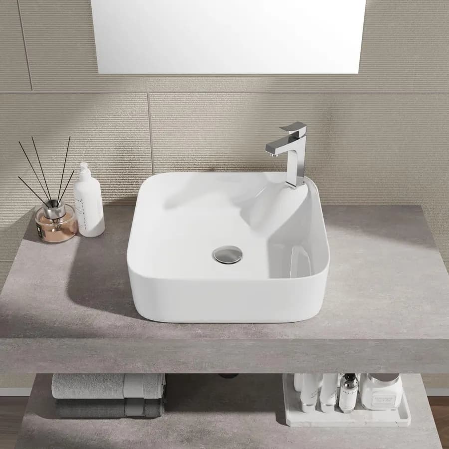 Lavabo da appoggio squadrato 40 cm in ceramica arredo moderno