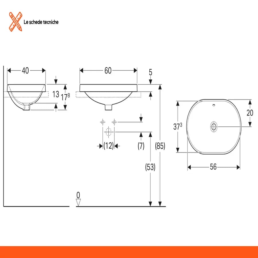 Lavabo semincasso 60x40 cm Serie Variform - Geberit