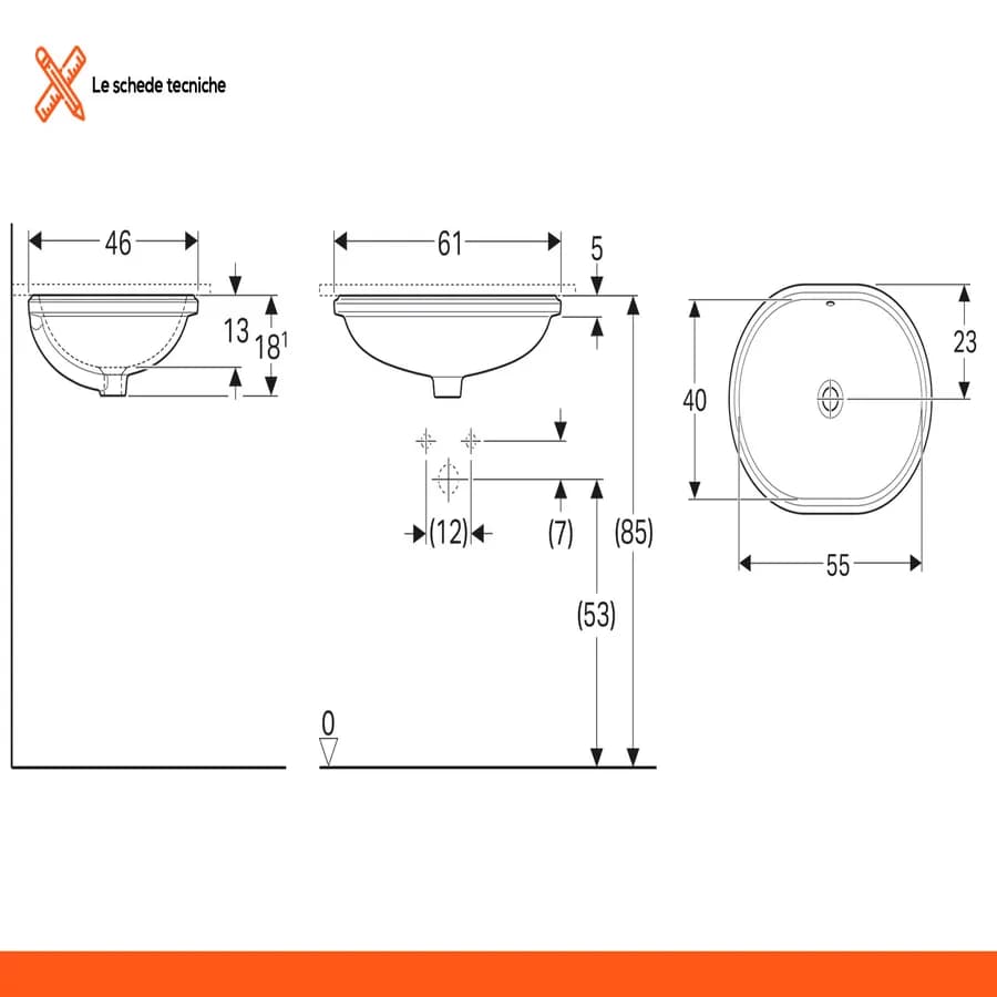Lavabo da incasso sottopiano ovale 55x40 cm ceramica Serie Variform - Geberit