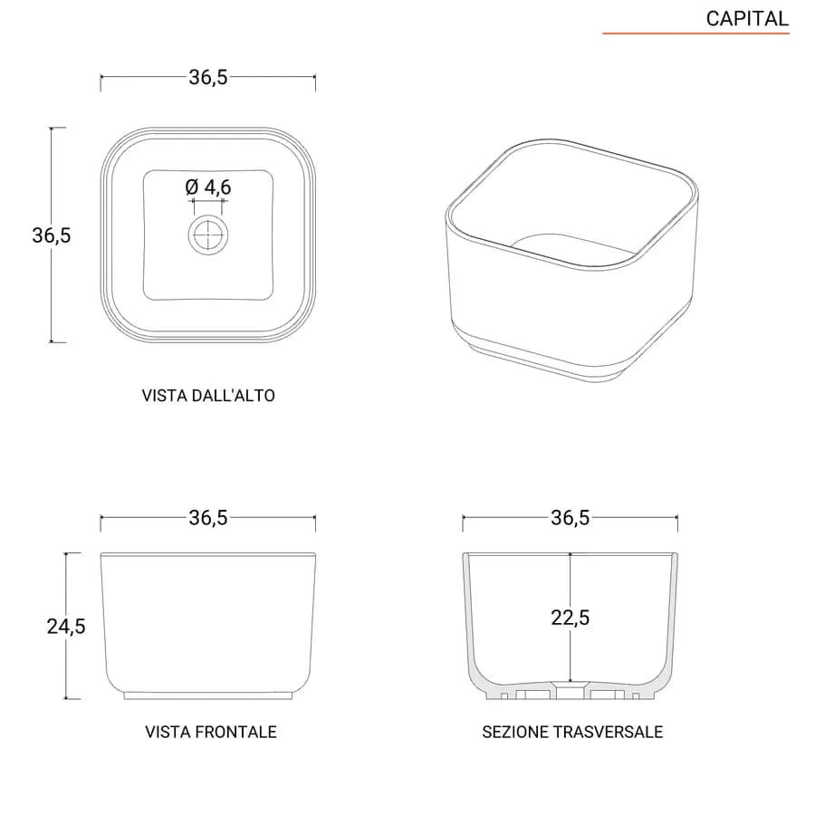 Lavabo d'appoggio 36,5x24,5 h cm tortora scuro opaco - Capital