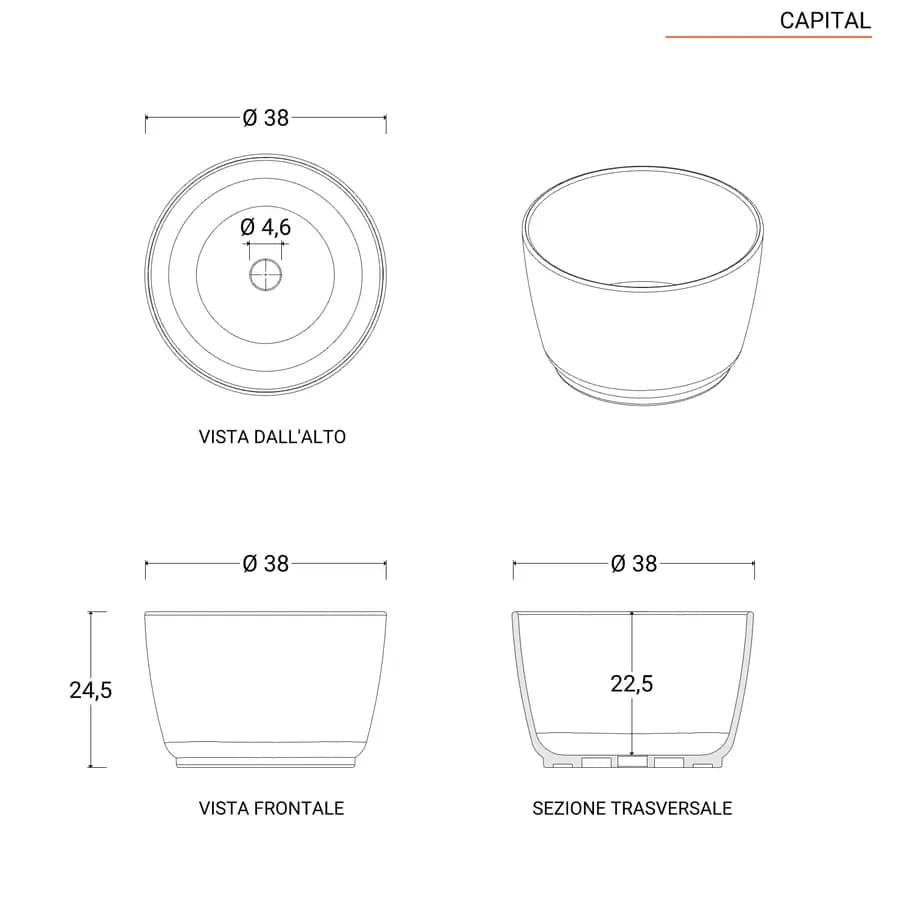 Lavabo d'appoggio 38x24,5 h cm bianco lucido - Capital