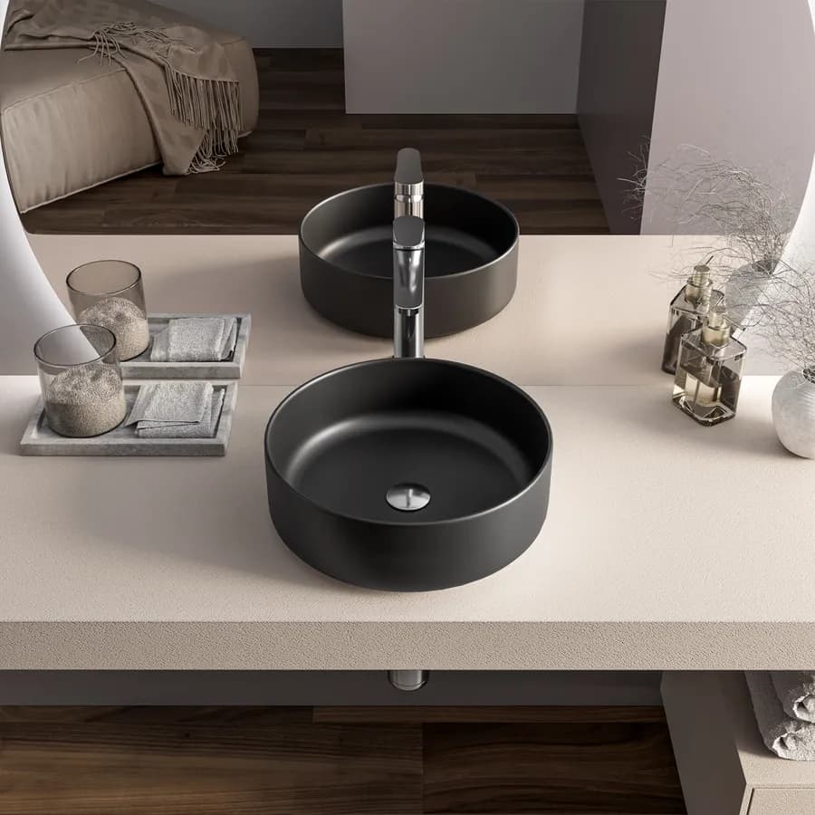Lavabo d'appoggio 40x13 cm in ceramica nero opaco - Cloe