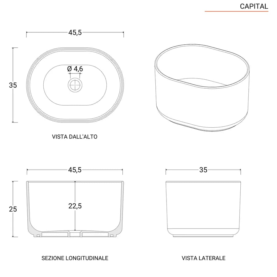Lavabo d'appoggio 45,5x25 h cm azzurro polvere opaco - Capital