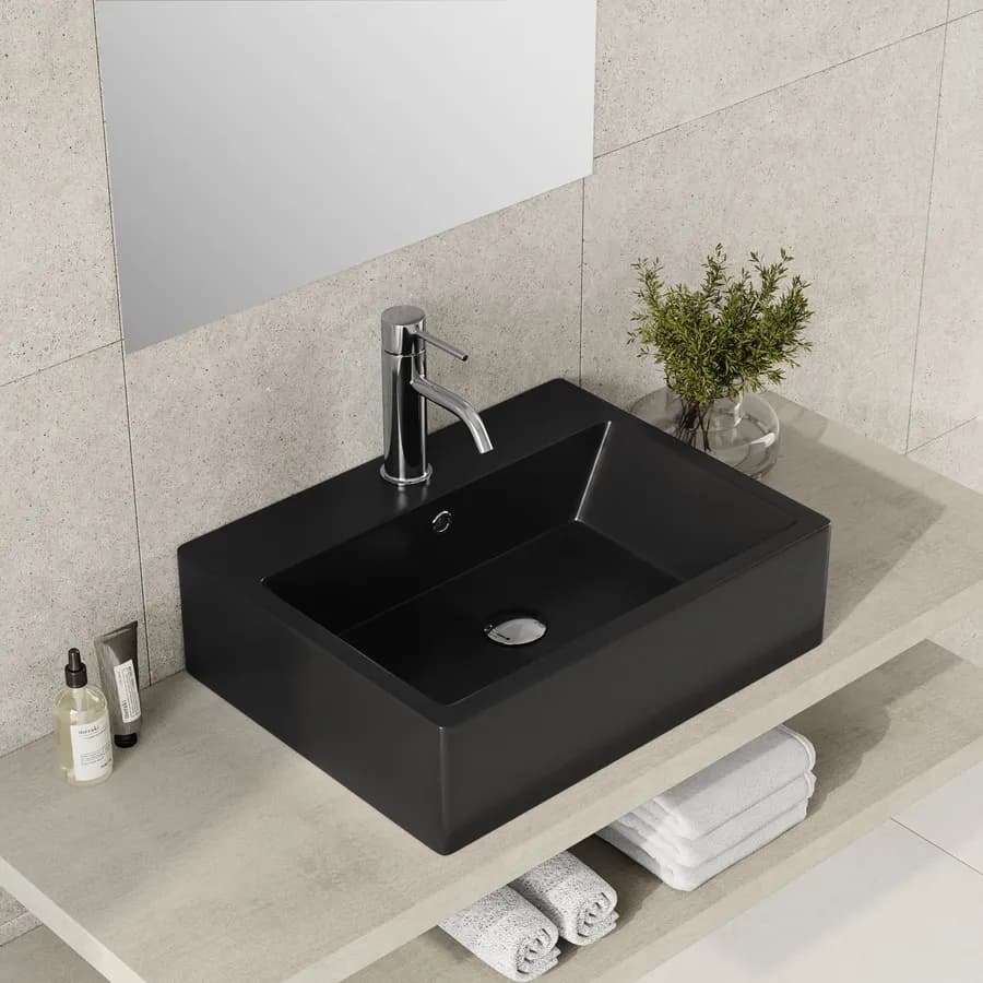 Lavabo d'appoggio 53x41 cm in ceramica nero opaco con troppopieno - Cloe