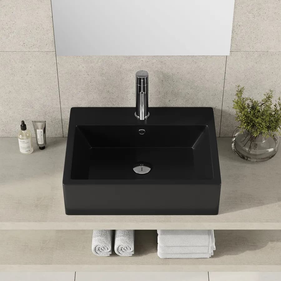 Lavabo d'appoggio 53x41 cm in ceramica nero opaco con troppopieno - Cloe