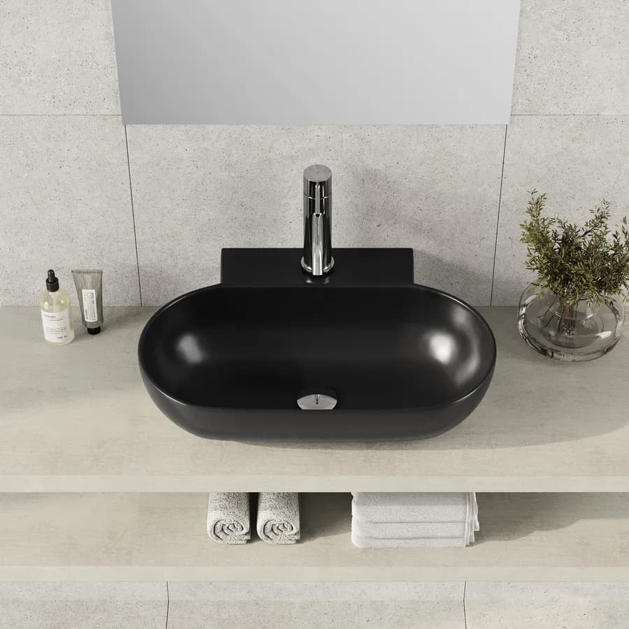 Lavabo d'appoggio 56x40 cm in ceramica nero opaco monoforo - Cloe