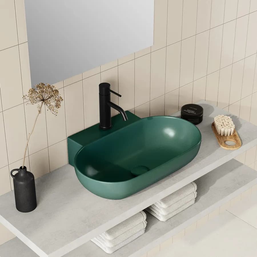 Lavabo d'appoggio 56x40 cm in ceramica verde opaco monoforo - Cloe