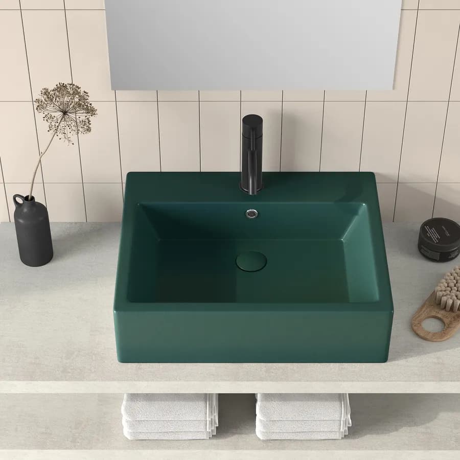 Lavabo d'appoggio 57x45 cm in ceramica verde opaco - Cloe