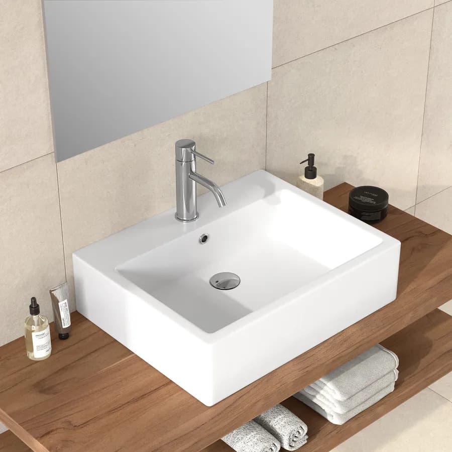 Lavabo d'appoggio 57x45 cm in ceramica bianco opaco monoforo - Cloe