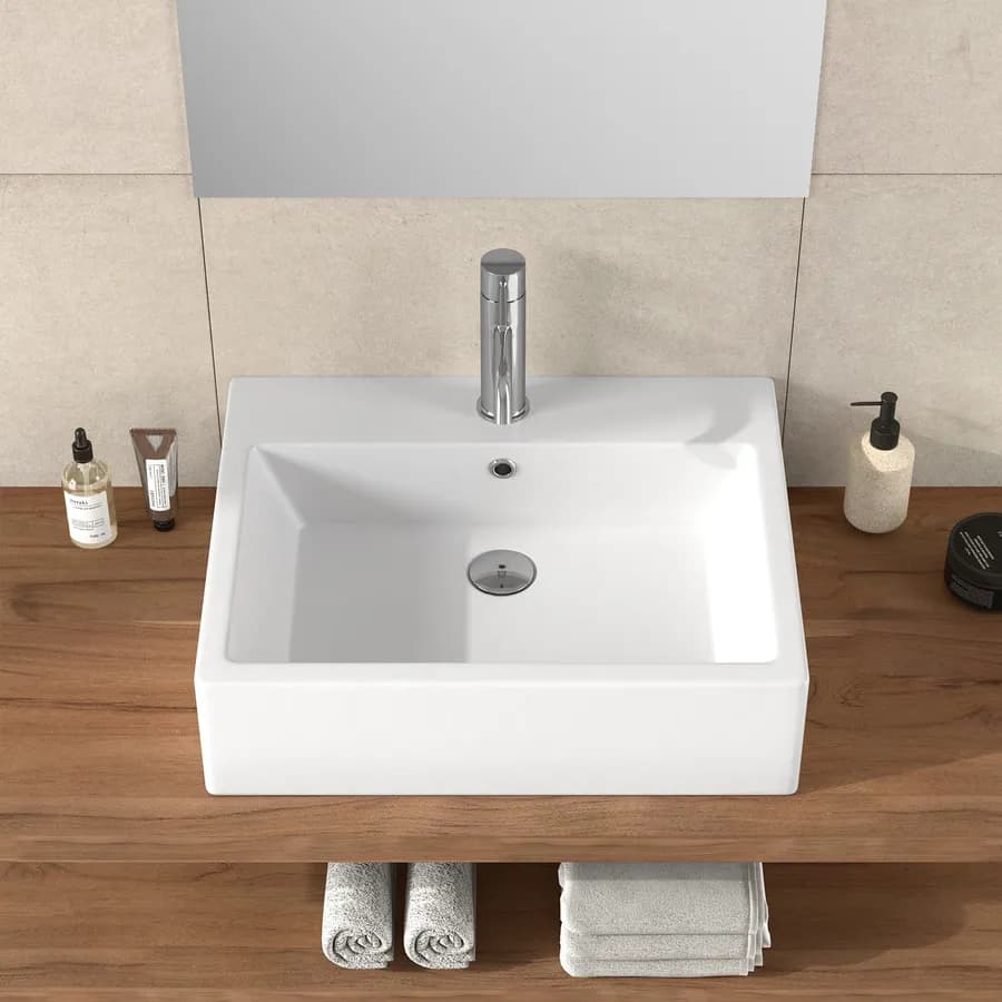 Lavabo d'appoggio 57x45 cm in ceramica bianco opaco monoforo - Cloe