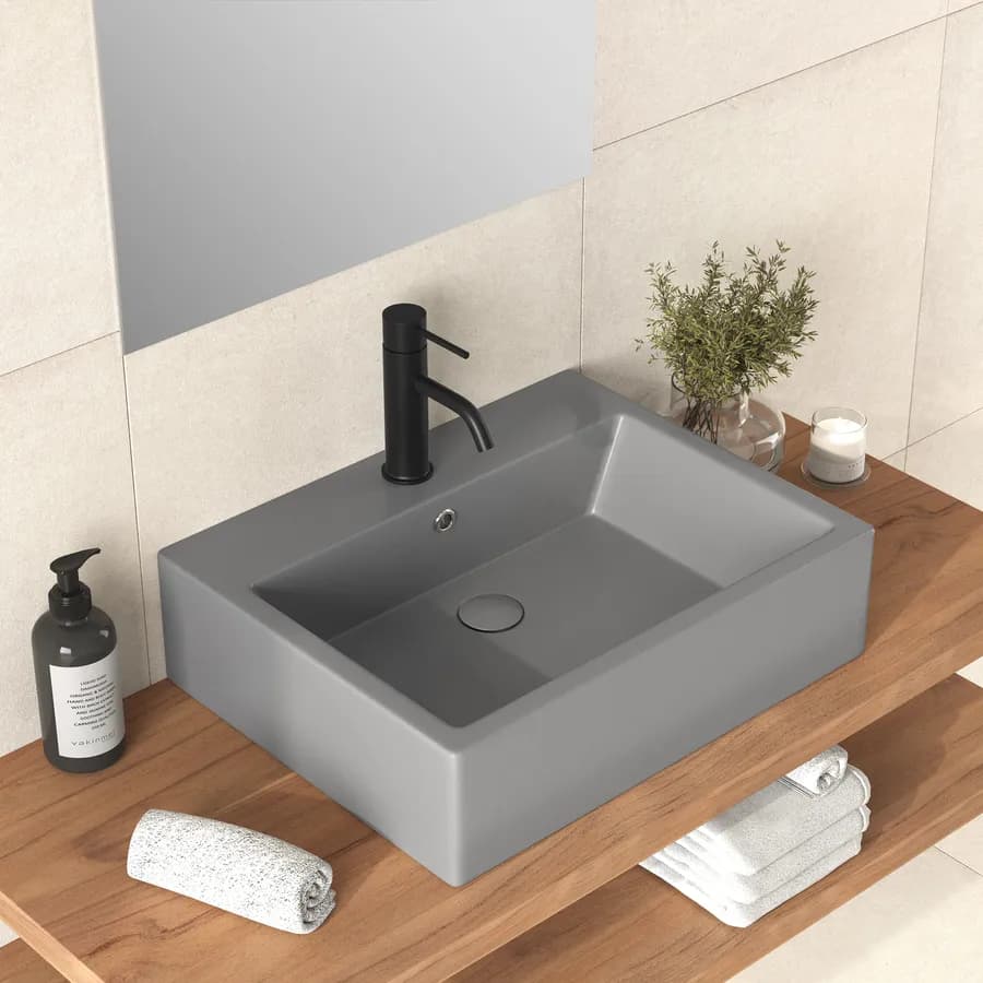 Lavabo d'appoggio 57x45 cm in ceramica grigio opaco - Cloe