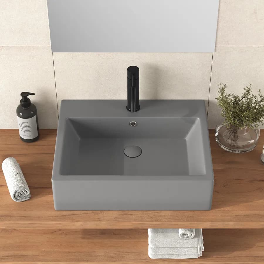 Lavabo d'appoggio 57x45 cm in ceramica grigio opaco - Cloe