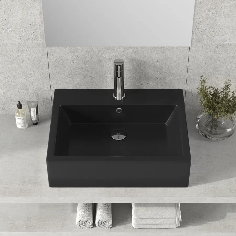Lavabo d'appoggio 57x45 cm in ceramica nero opaco - Cloe