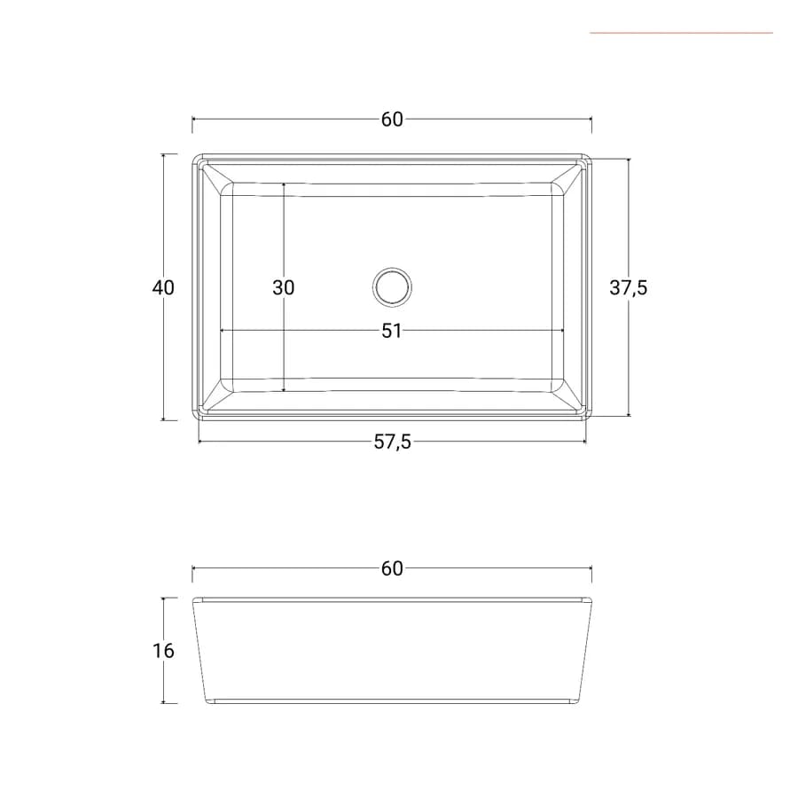 Lavabo d'appoggio 60x40 cm in ceramica bianco opaco - Cloe