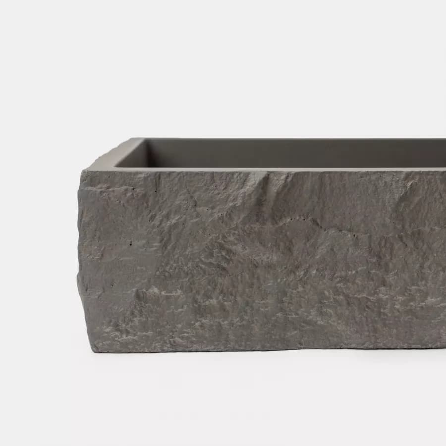 Lavabo d'appoggio 61x40x12 h cm in cemento basalto effetto rustico - Hamilton