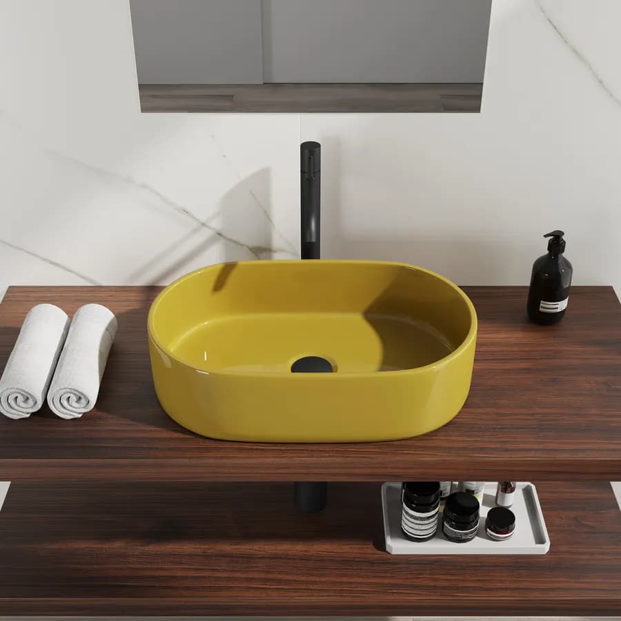 Lavabo d'appoggio a bacinella 55x34 cm giallo senape lucido - Cloe